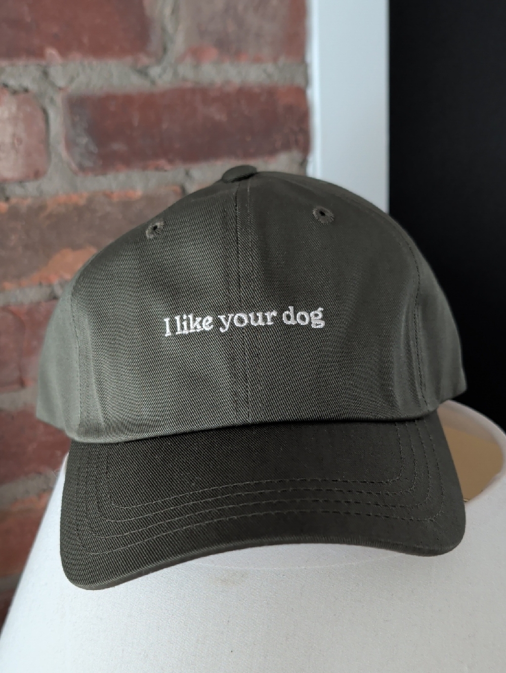 tentree Olive Green 'I like your dog' Embroidered Dog Baseball Cap